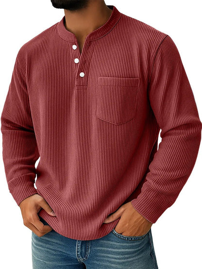 Men's Thermal Waffle Knit Henley Shirt With Chest Pocket - Harren Cole