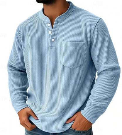 Men's Thermal Waffle Knit Henley Shirt With Chest Pocket - Harren Cole