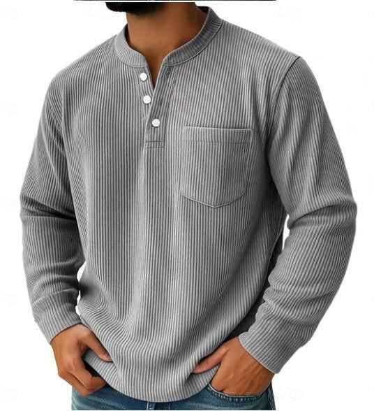 Men's Thermal Waffle Knit Henley Shirt With Chest Pocket - Harren Cole