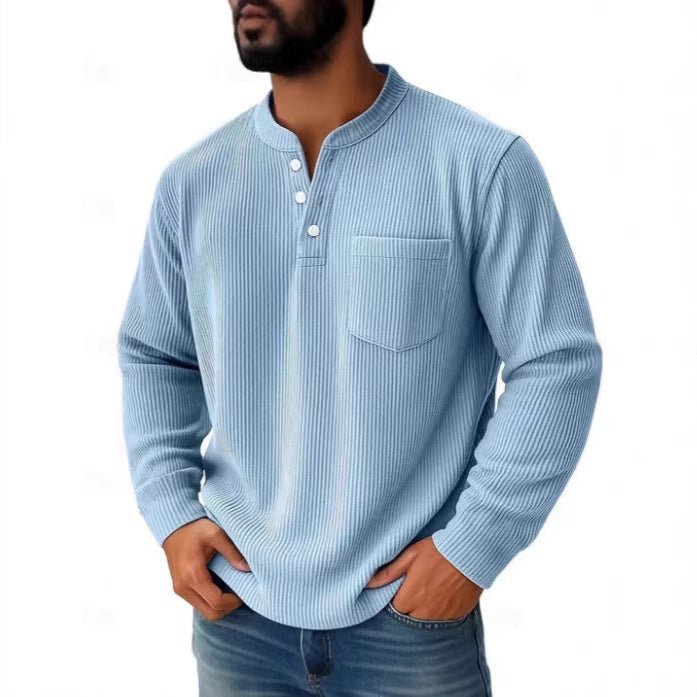 Men's Thermal Waffle Knit Henley Shirt With Chest Pocket - Harren Cole