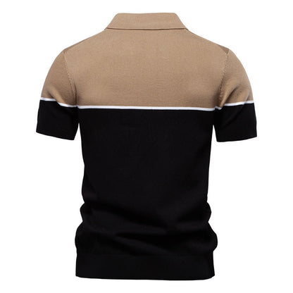 Men's Two - Tone V - Neck Polo Shirt with Ribbed Cuffs - Harren Cole