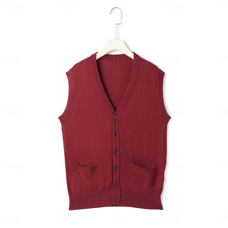 Men's V-Neck Knit Vest With Button Front - Harren Cole