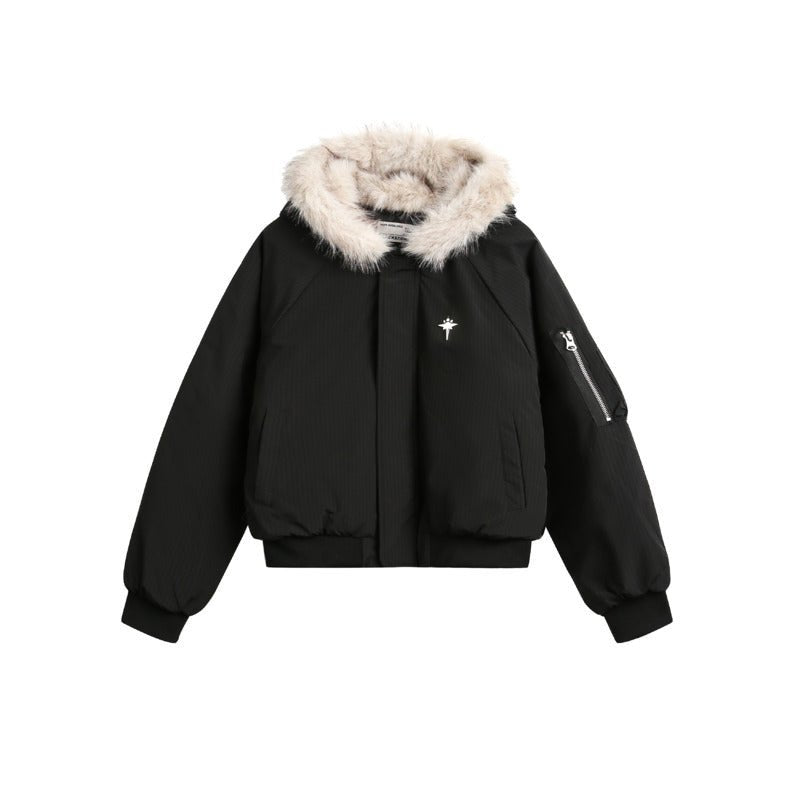 Men’s Warm Bomber Jacket with Fur Hood - Harren Cole
