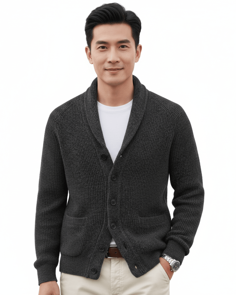 Men's Wool Striped V Neck Cardigan - Harren Cole