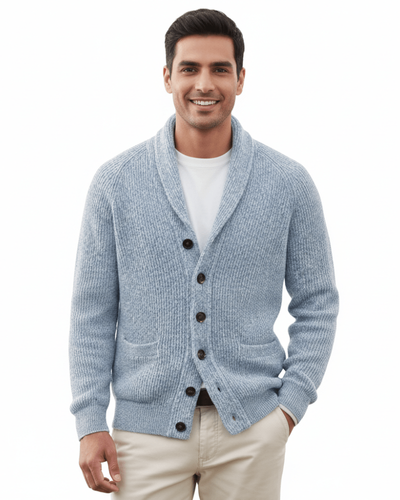 Men's Wool Striped V Neck Cardigan - Harren Cole