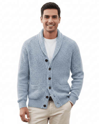Men's Wool Striped V Neck Cardigan - Harren Cole