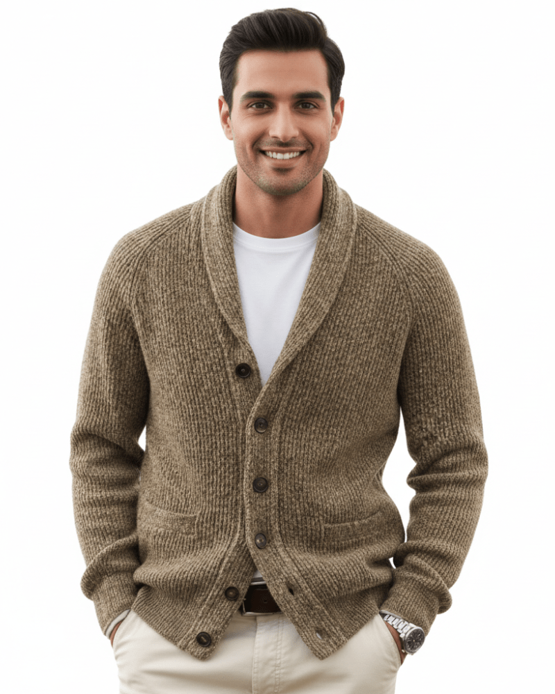 Men's Wool Striped V Neck Cardigan - Harren Cole