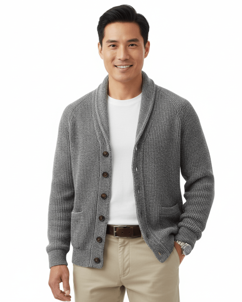 Men's Wool Striped V Neck Cardigan - Harren Cole