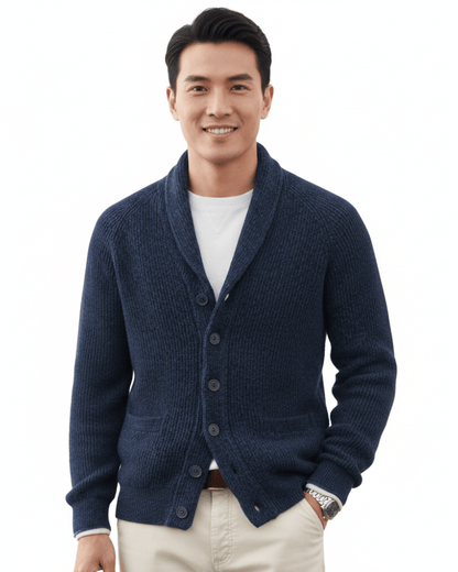 Men's Wool Striped V Neck Cardigan - Harren Cole