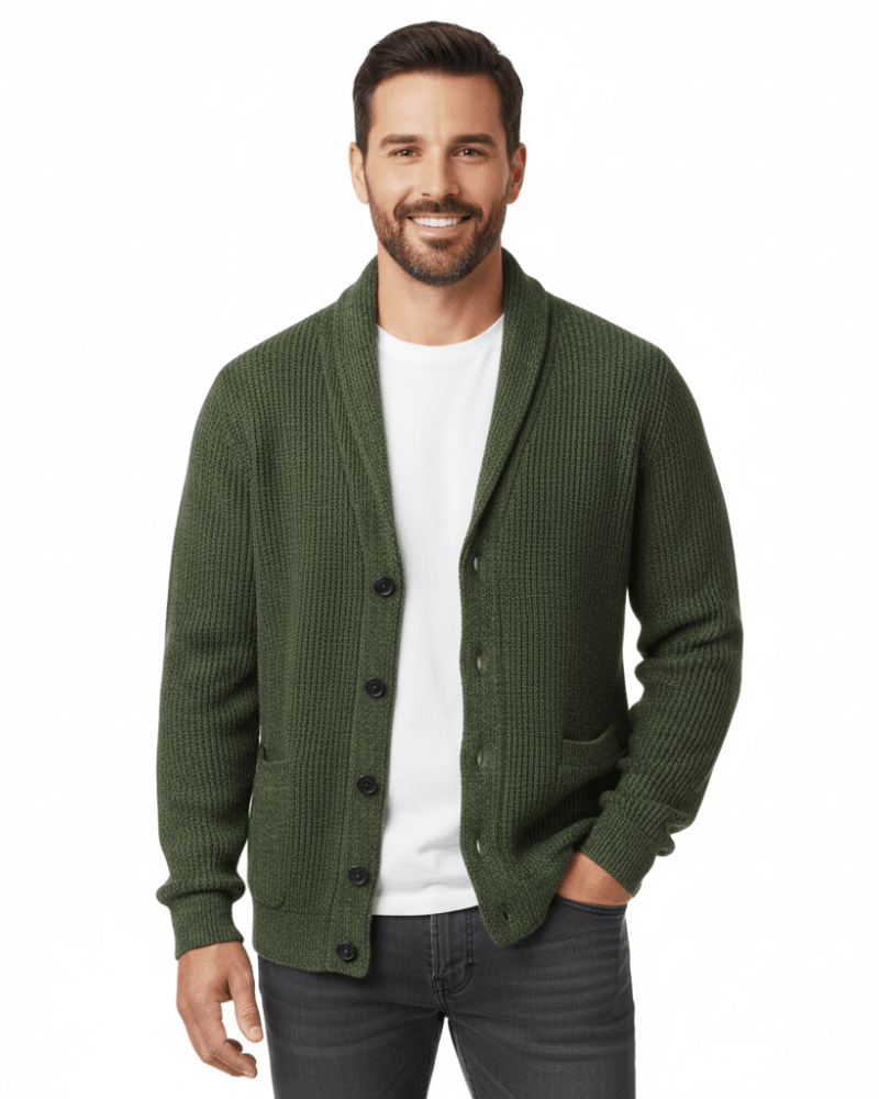 Men's Wool Striped V Neck Cardigan - Harren Cole
