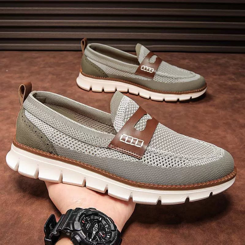 Mesh Penny Loafers With Leather Trim - Harren Cole