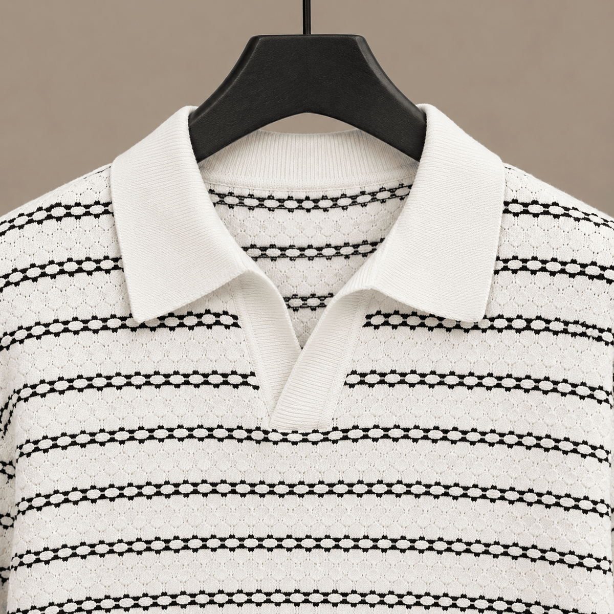 Open Collar Striped Linen Blend Polo - Harren Cole