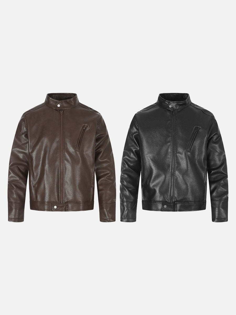 Pebbled Faux Leather Biker Jacket - Harren Cole