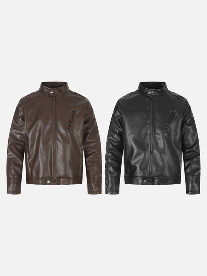 Pebbled Faux Leather Biker Jacket - Harren Cole