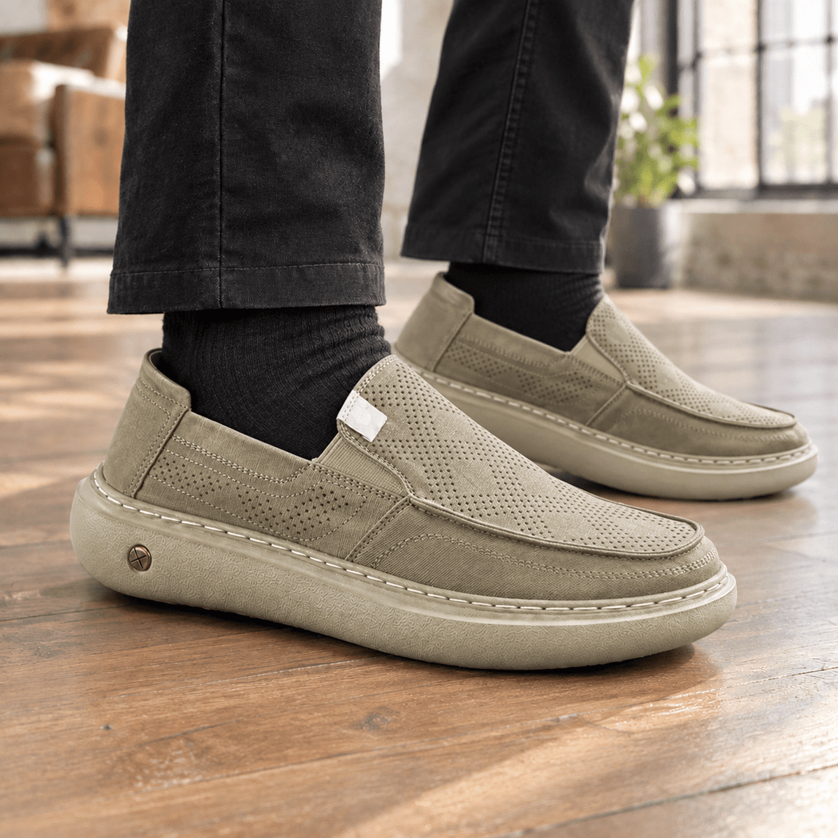 Perforated Slip-On Loafers With Cushioned Sole - Harren Cole