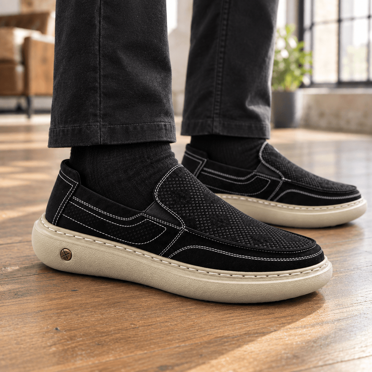 Perforated Slip-On Loafers With Cushioned Sole - Harren Cole