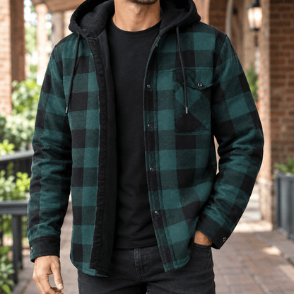 Plaid Denim Hooded Shirt Jacket - Harren Cole