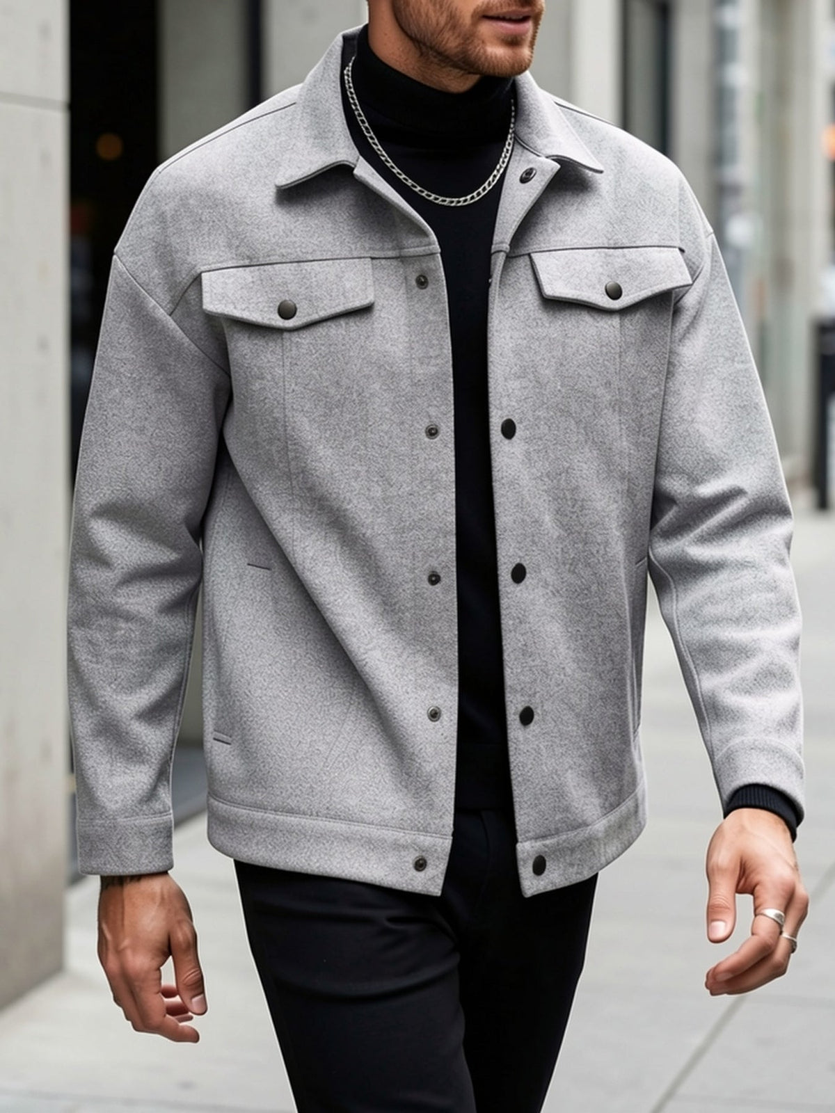 Relaxed Fit Snap Front Jacket - Harren Cole