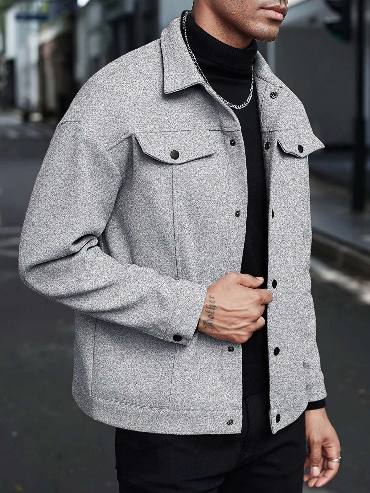 Relaxed Fit Snap Front Jacket - Harren Cole