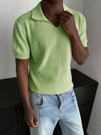 Ribbed Johnny Collar Polo Shirt - Harren Cole