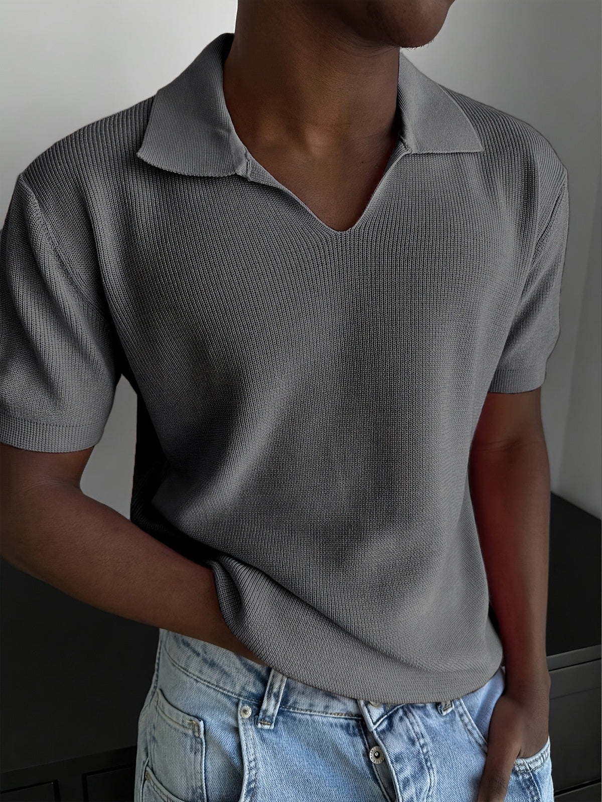 Ribbed Johnny Collar Polo Shirt - Harren Cole