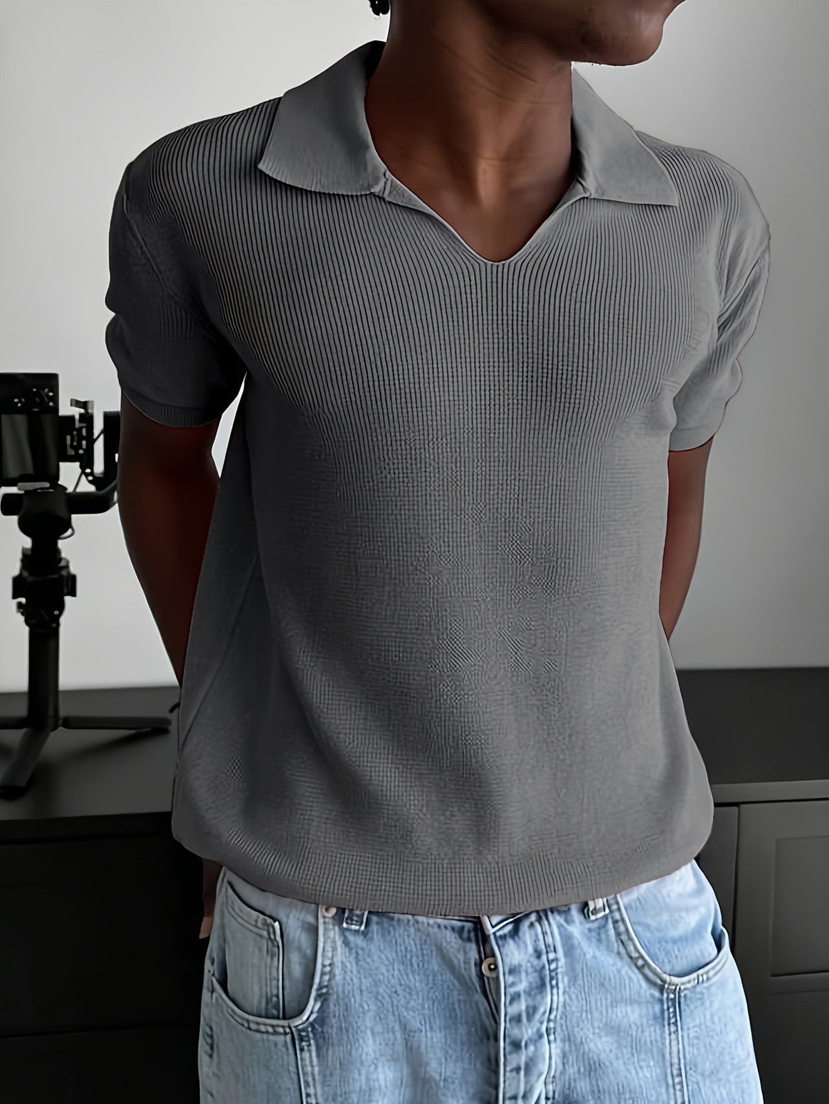 Ribbed Johnny Collar Polo Shirt - Harren Cole