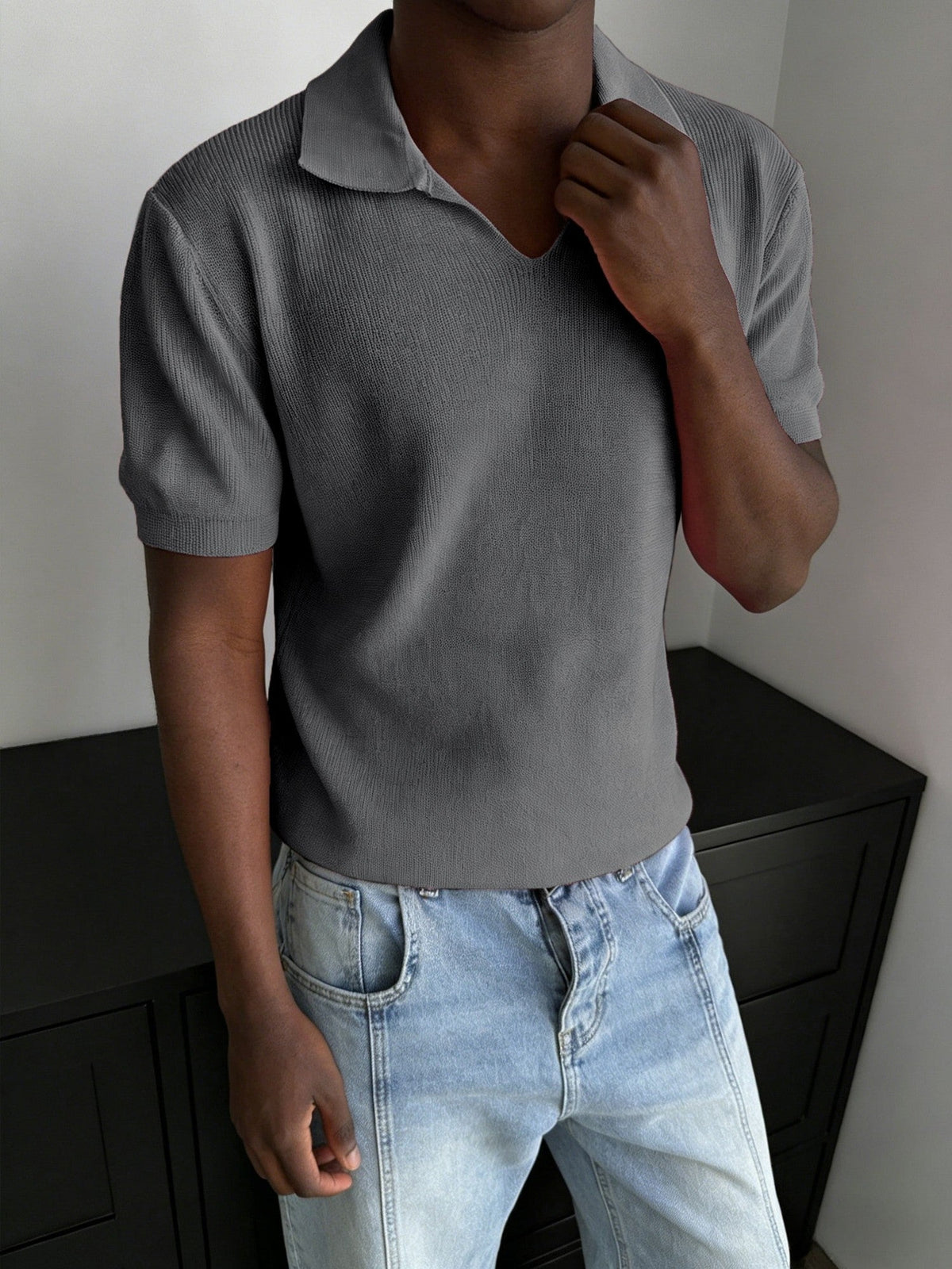 Ribbed Johnny Collar Polo Shirt - Harren Cole