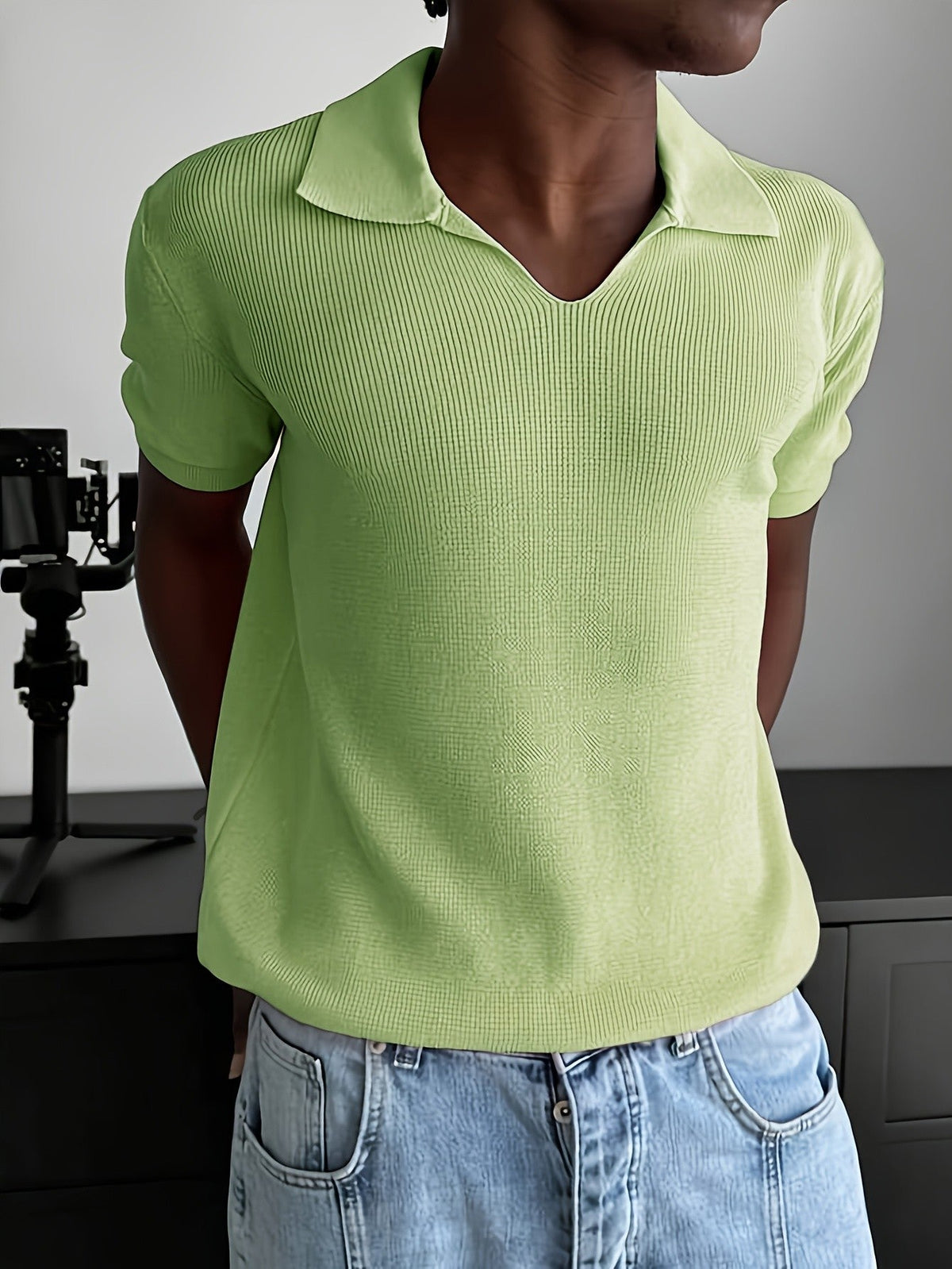 Ribbed Johnny Collar Polo Shirt - Harren Cole