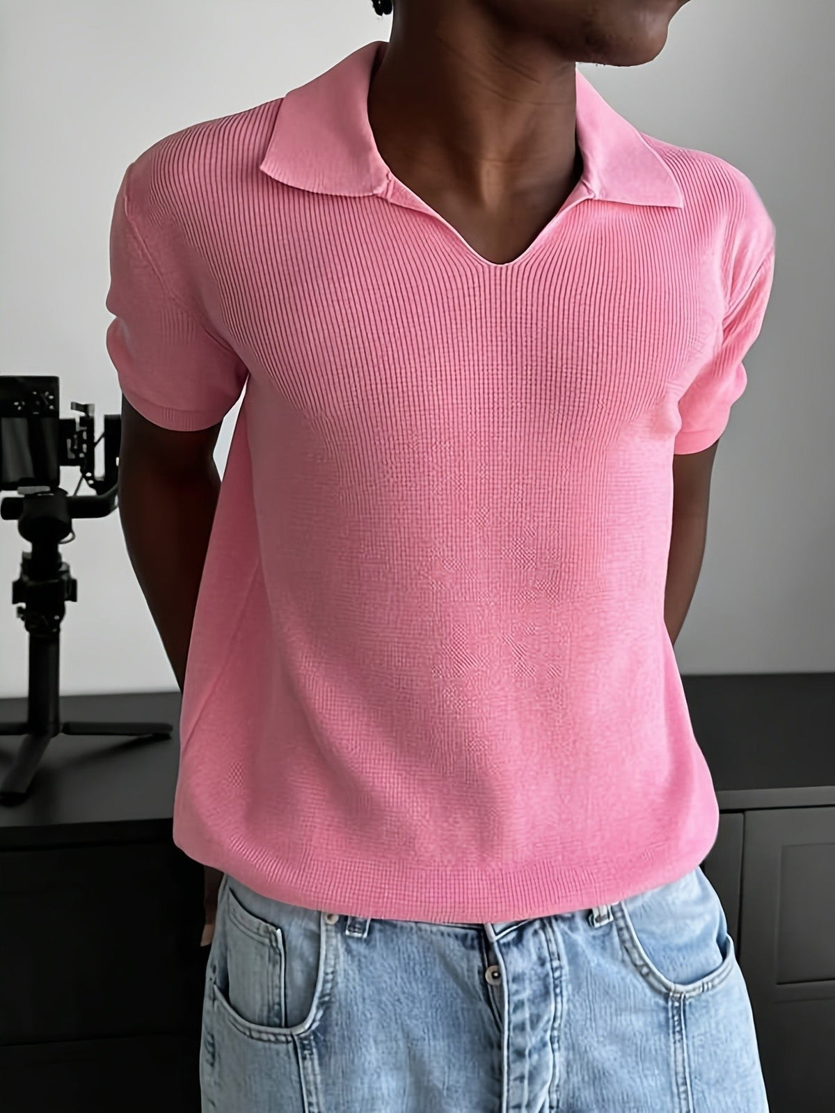 Ribbed Johnny Collar Polo Shirt - Harren Cole