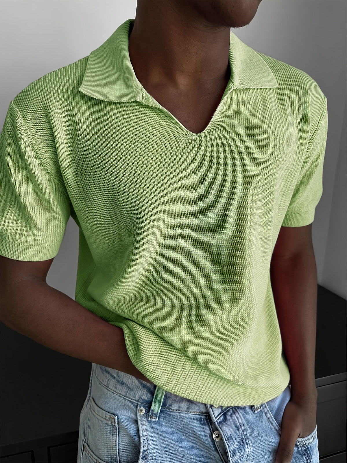 Ribbed Johnny Collar Polo Shirt - Harren Cole