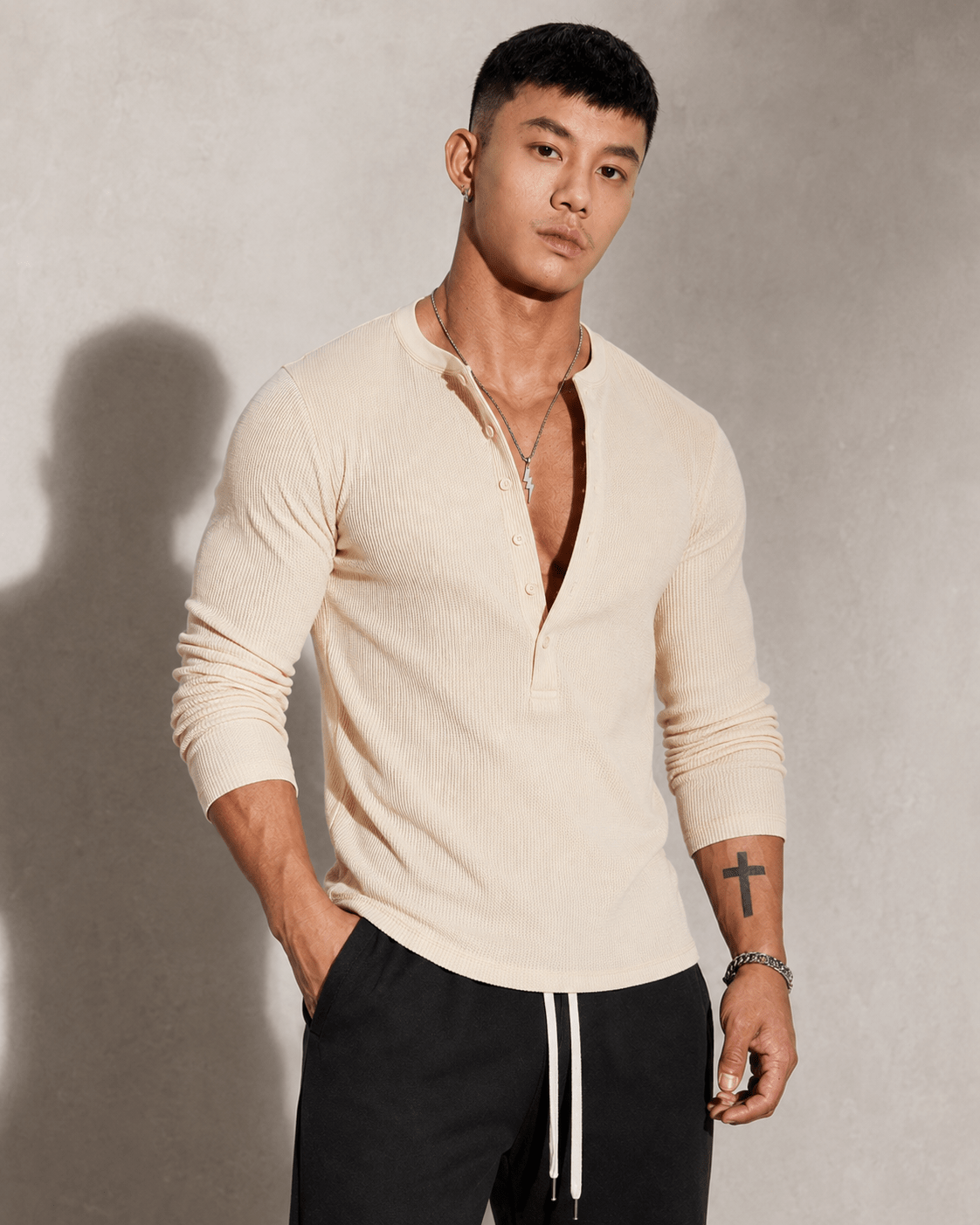 Ribbed Knit Long Sleeve Half Button Top - Harren Cole
