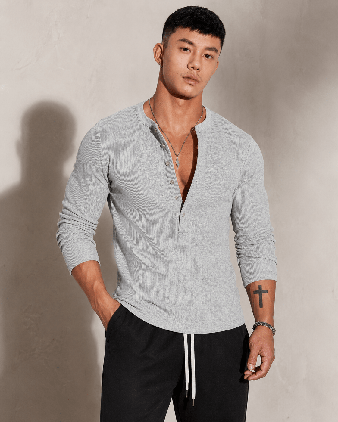 Ribbed Knit Long Sleeve Half Button Top - Harren Cole