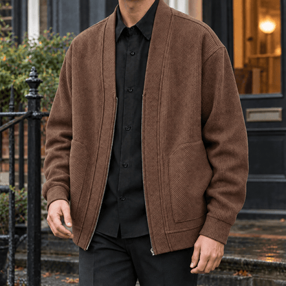 Ribbed Knit Zip Front Jacket - Harren Cole