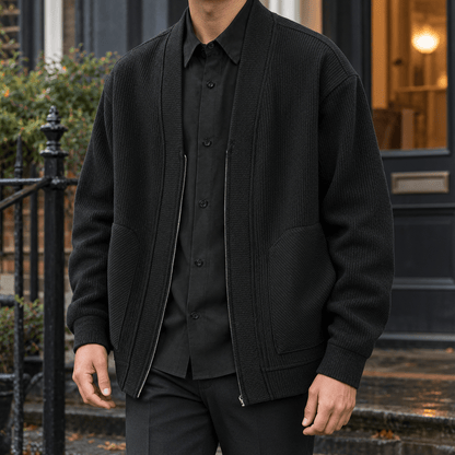 Ribbed Knit Zip Front Jacket - Harren Cole