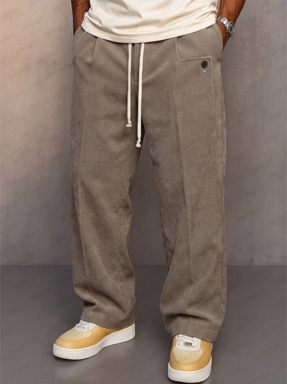 Straight-Leg Corduroy Drawstring Pants - Harren Cole