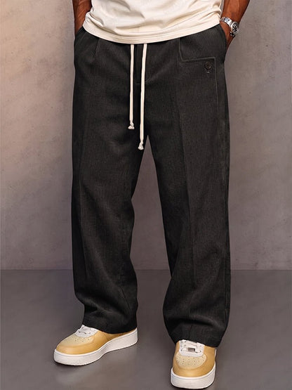 Straight-Leg Corduroy Drawstring Pants - Harren Cole