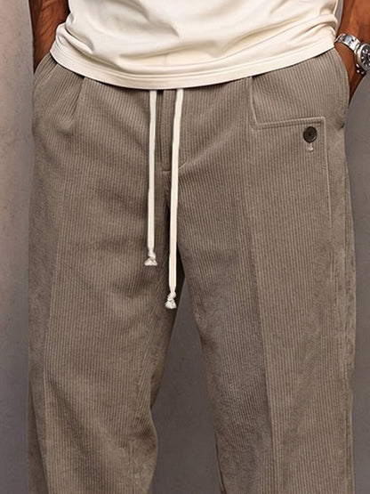 Straight-Leg Corduroy Drawstring Pants - Harren Cole