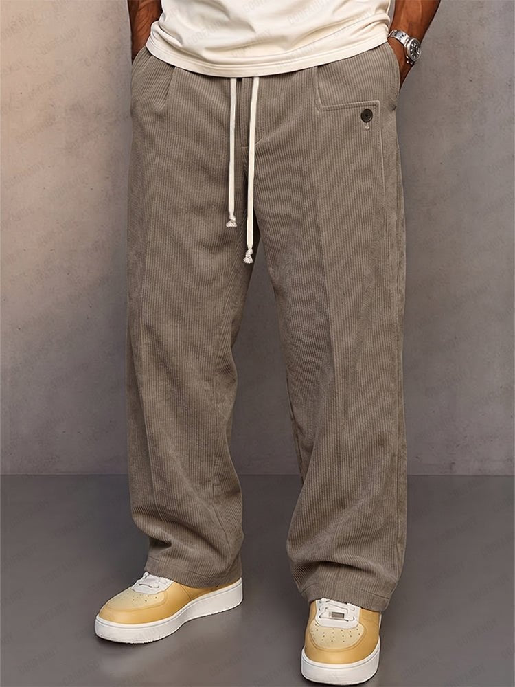 Straight-Leg Corduroy Drawstring Pants - Harren Cole
