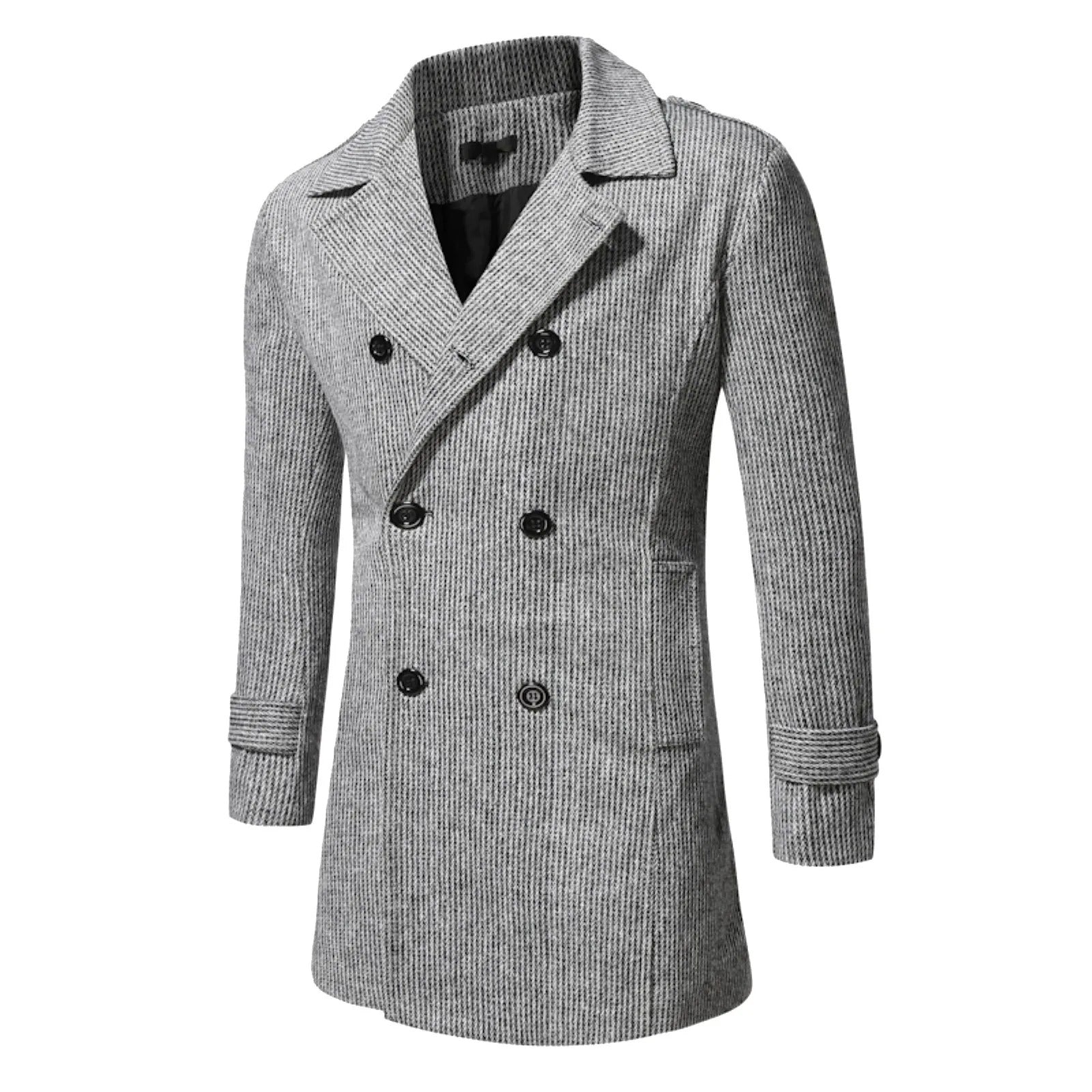 Striped Double - Breasted Long Coat for Men - Harren Cole