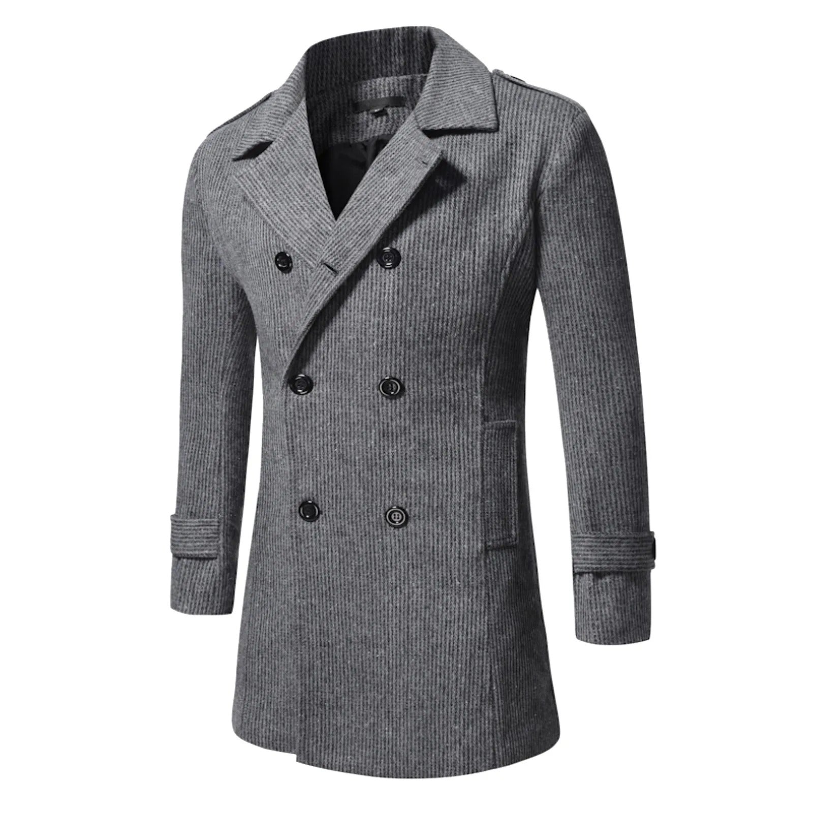 Striped Double - Breasted Long Coat for Men - Harren Cole