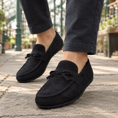Suede Bow Loafers With Rounded Moc Toes - Harren Cole