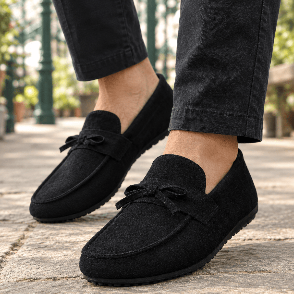 Suede Bow Loafers With Rounded Moc Toes - Harren Cole