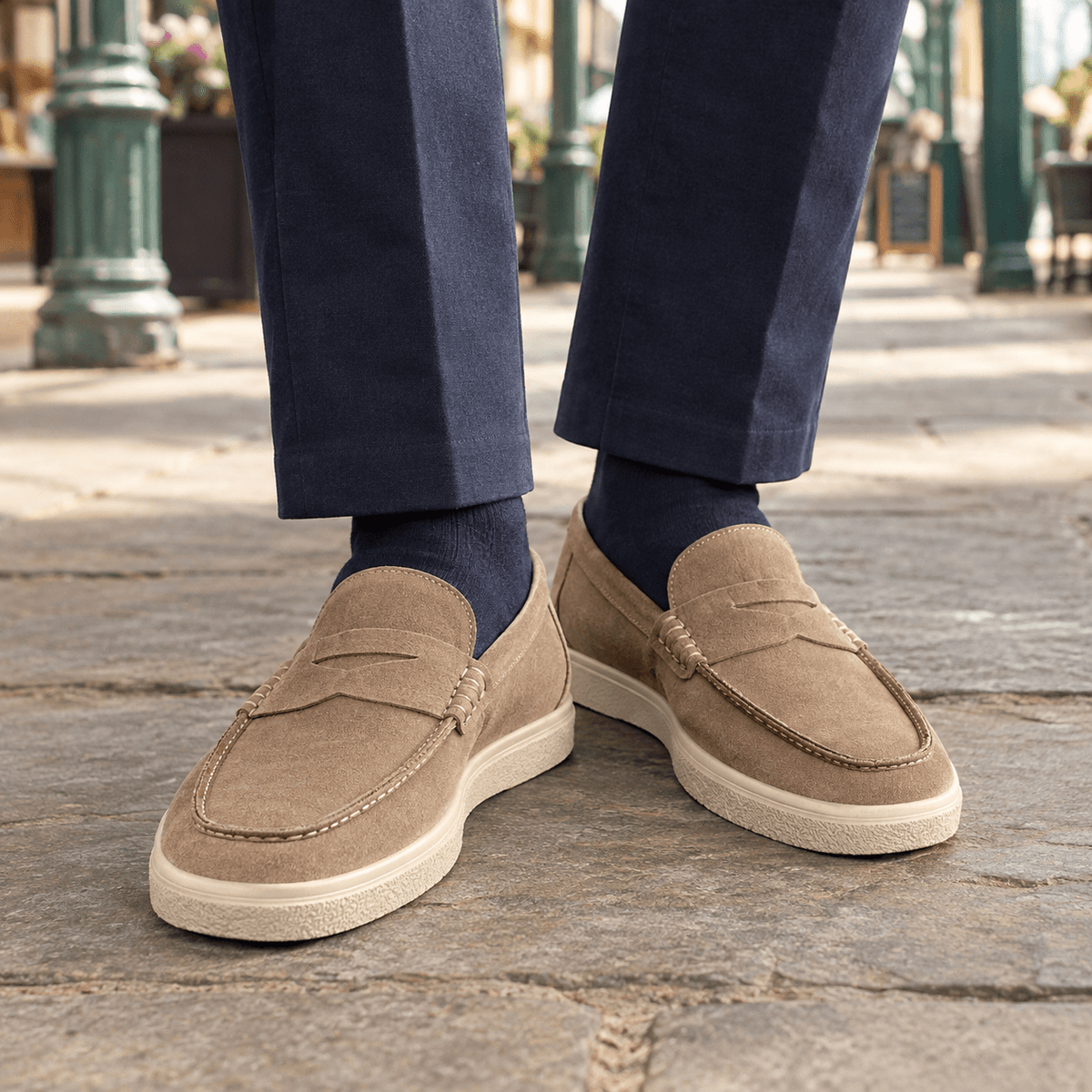 Suede Penny Loafers With Raised Rubber Soles - Harren Cole