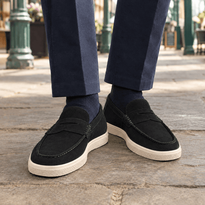 Suede Penny Loafers With Raised Rubber Soles - Harren Cole