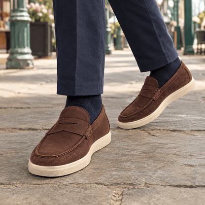 Suede Penny Loafers With Raised Rubber Soles - Harren Cole