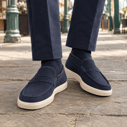 Suede Penny Loafers With Raised Rubber Soles - Harren Cole