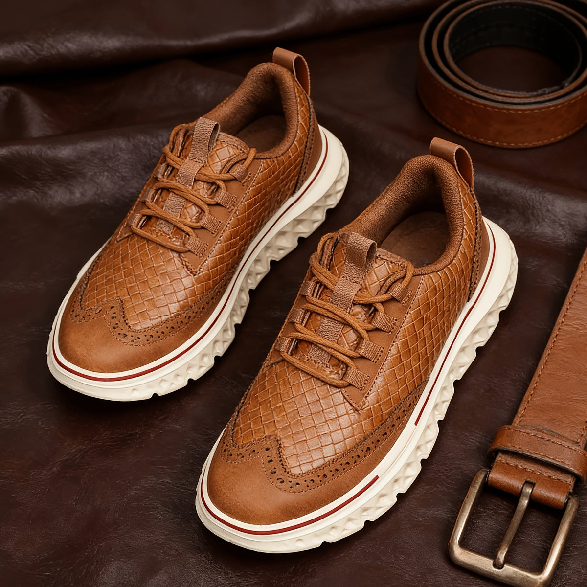 Textured Brogue Sneakers With Sport Sole - Harren Cole