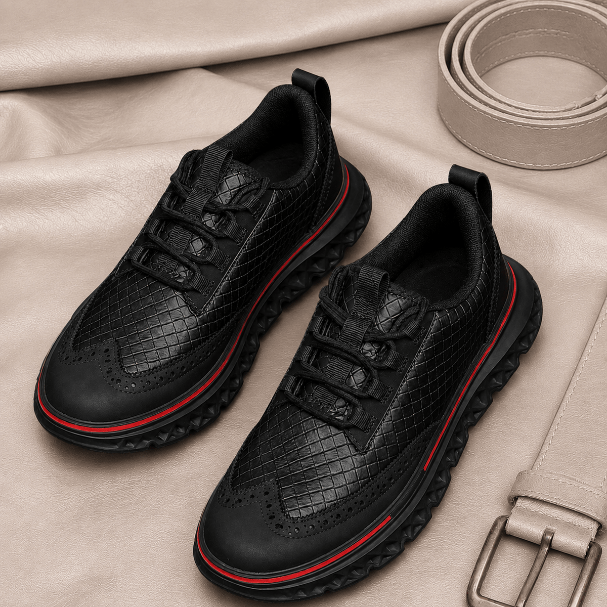 Textured Brogue Sneakers With Sport Sole - Harren Cole