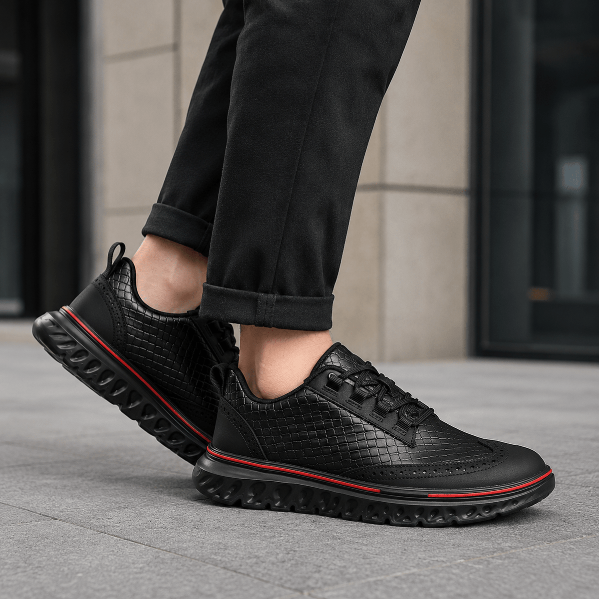 Textured Brogue Sneakers With Sport Sole - Harren Cole