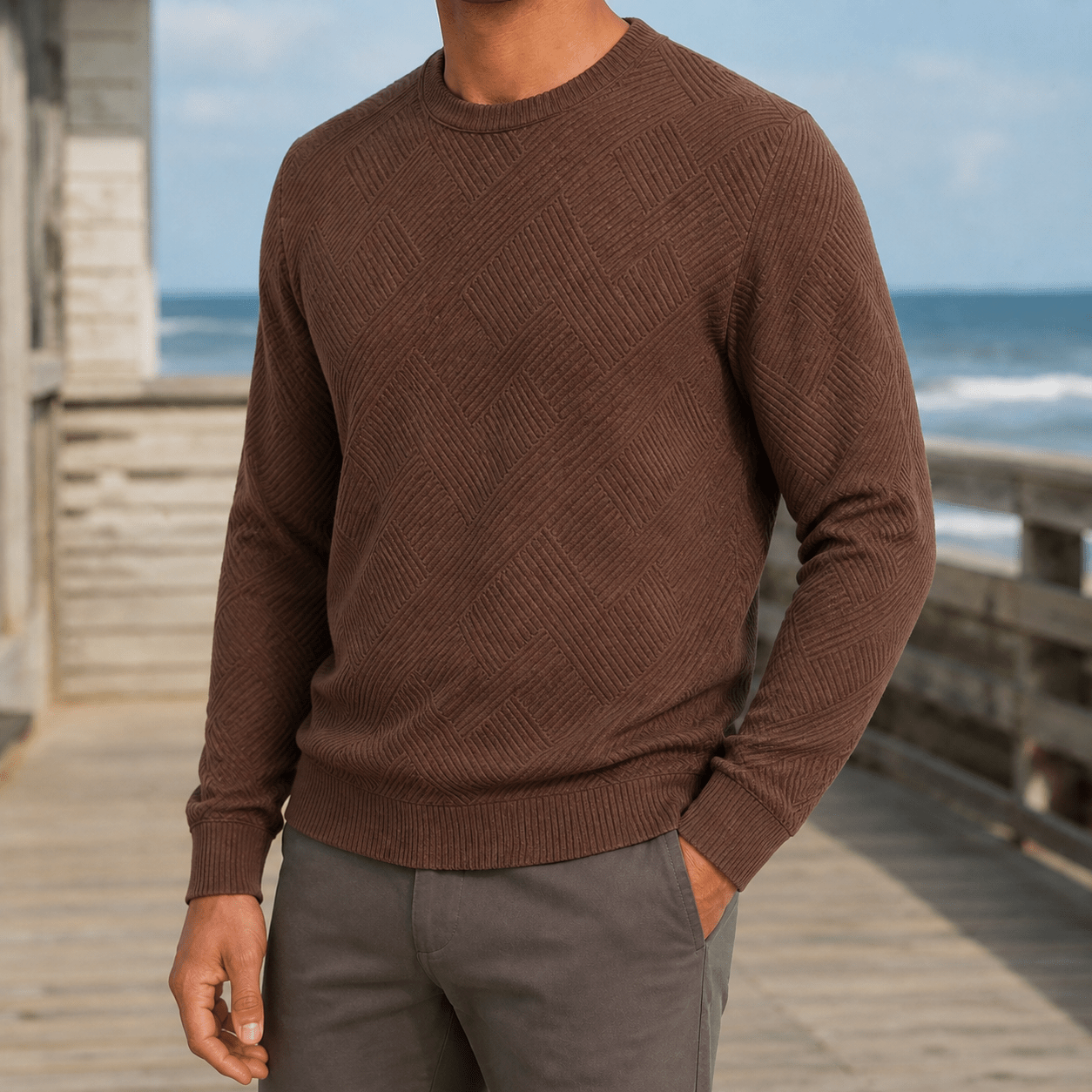Textured Geometric Crew Neck Sweater - Harren Cole